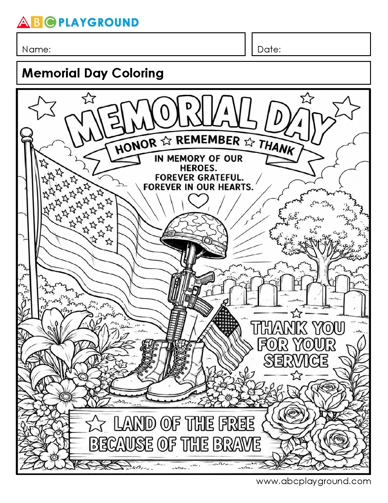 Memorial Day Coloring Page for Honoring Heroes